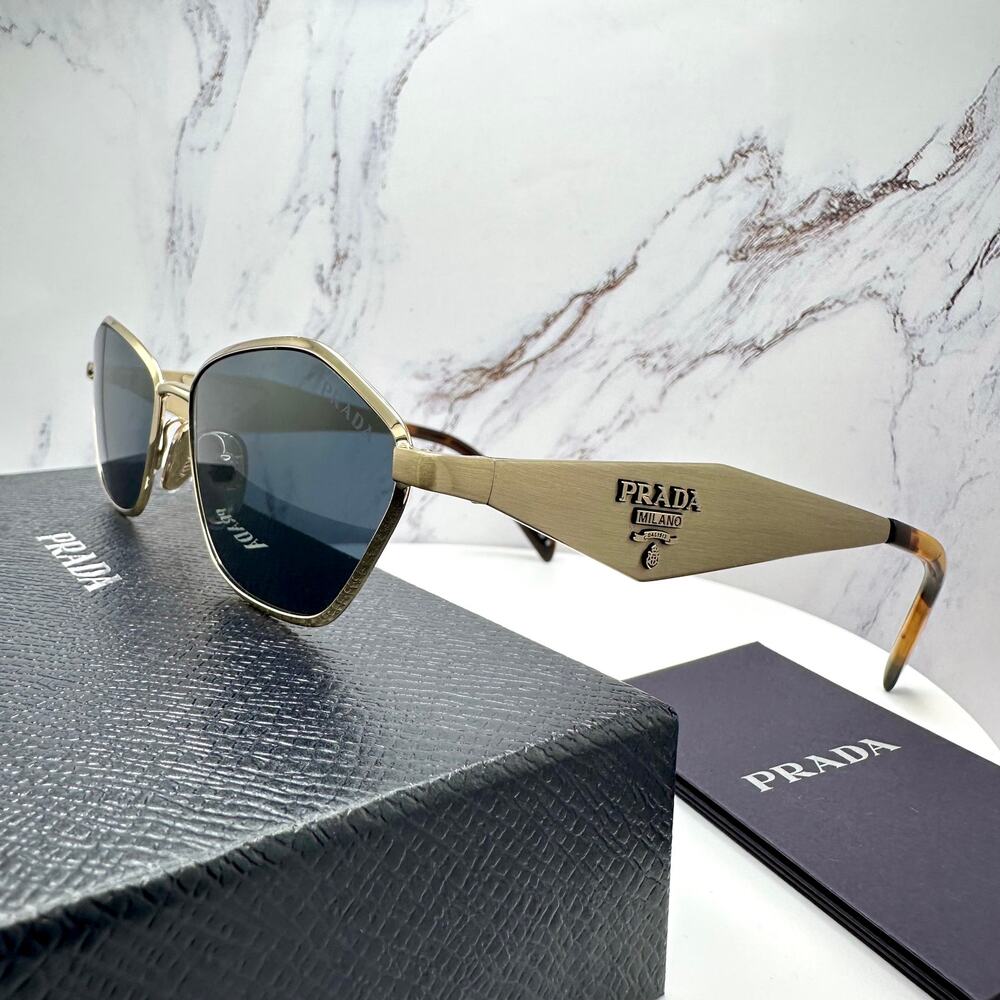 New PRADA Sunglasses Gold Metal 3D Logo Aviator Cat Eye Womens PRD50S ZVN70B - Picture 5 of 16